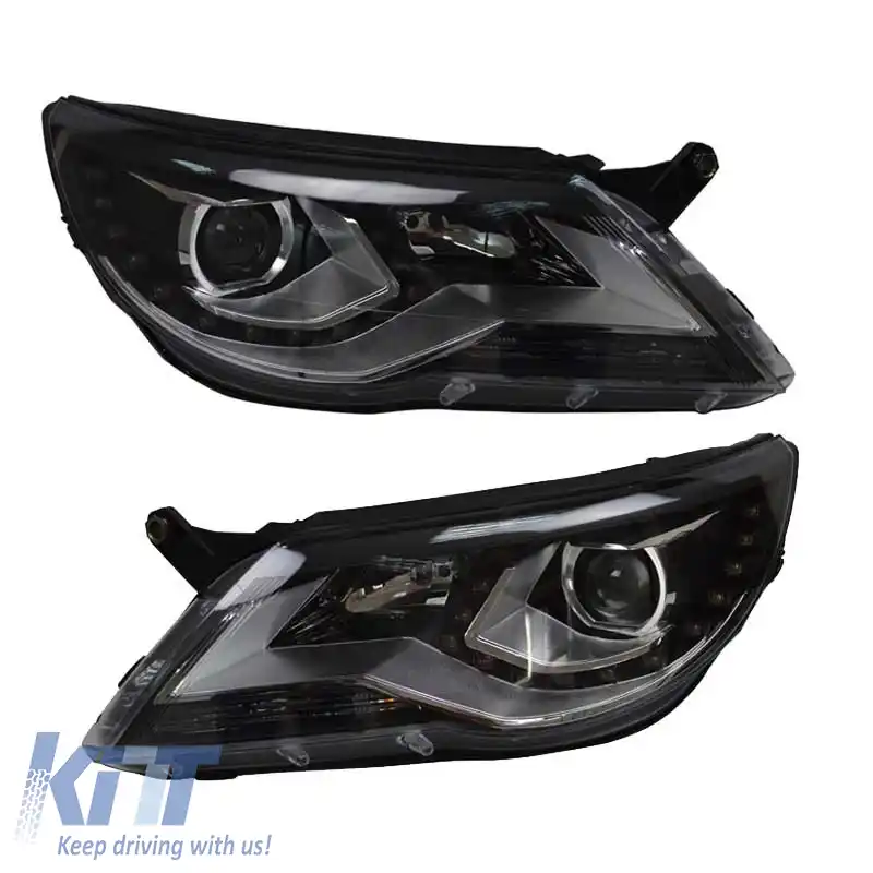 Set de faruri potrivit pentru VW Tiguan mk1 07-11 DRL Negru H7/H7 cu Motor Carner-image-6290054