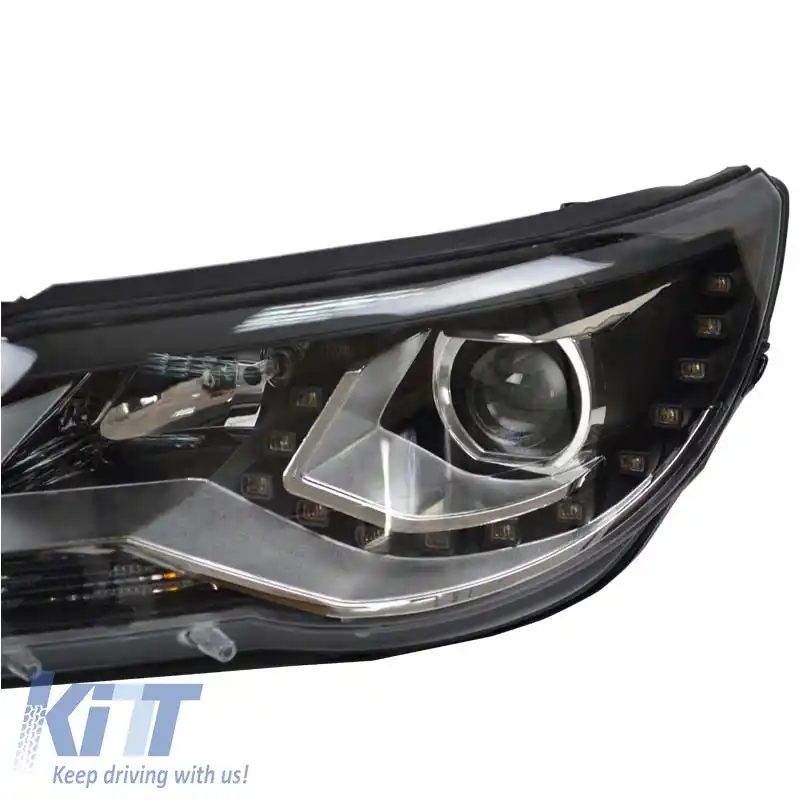 Set de faruri potrivit pentru VW Tiguan mk1 07-11 DRL Negru H7/H7 cu Motor Carner-image-6290059
