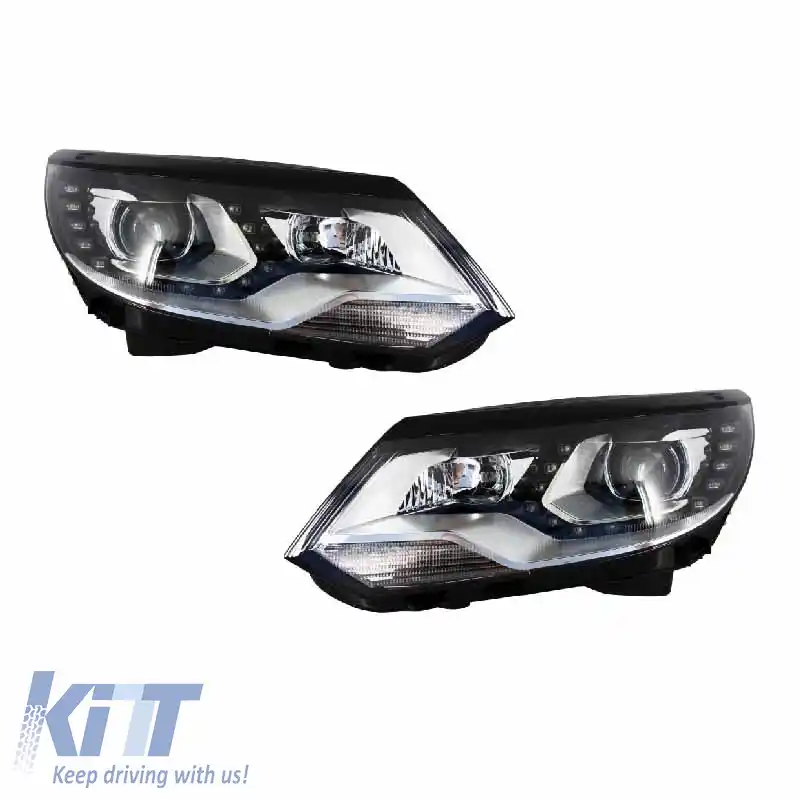 Set de faruri potrivit pentru VW Tiguan mk1 11-15 DRL Negru H7/H7 cu Motor Carner-image-6290065