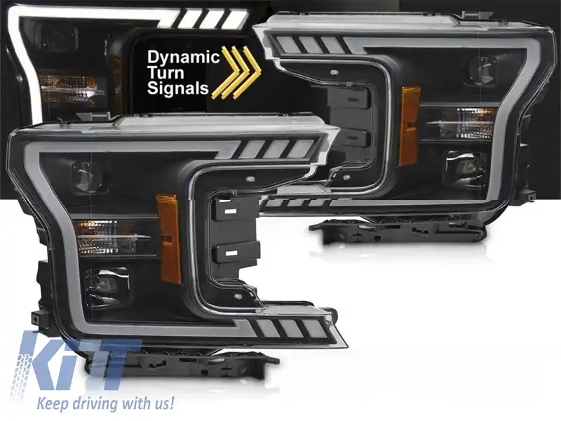 Set de faruri tuning cu lumină LED potrivit pentru Ford F150 2017-2020 cu bază neagră, cu semnale de direcție dinamice, stânga și dreapta-image-6238443