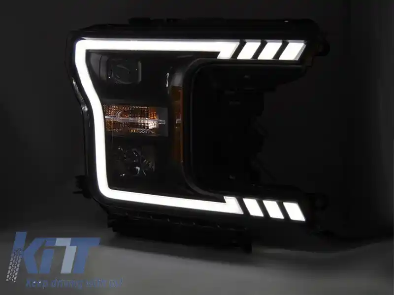 Set de faruri tuning cu lumină LED potrivit pentru Ford F150 2017-2020 cu bază neagră, cu semnale de direcție dinamice, stânga și dreapta-image-6238444