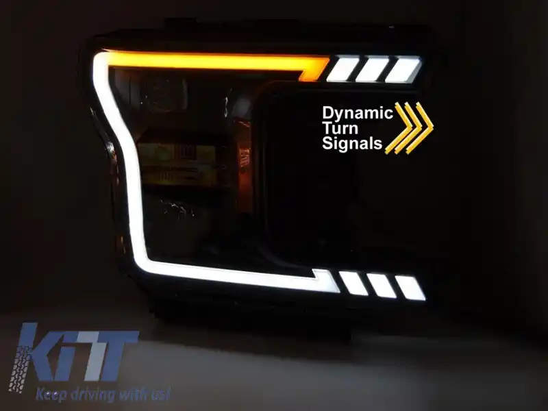 Set de faruri tuning cu lumină LED potrivit pentru Ford F150 2017-2020 cu bază neagră, cu semnale de direcție dinamice, stânga și dreapta-image-6238445