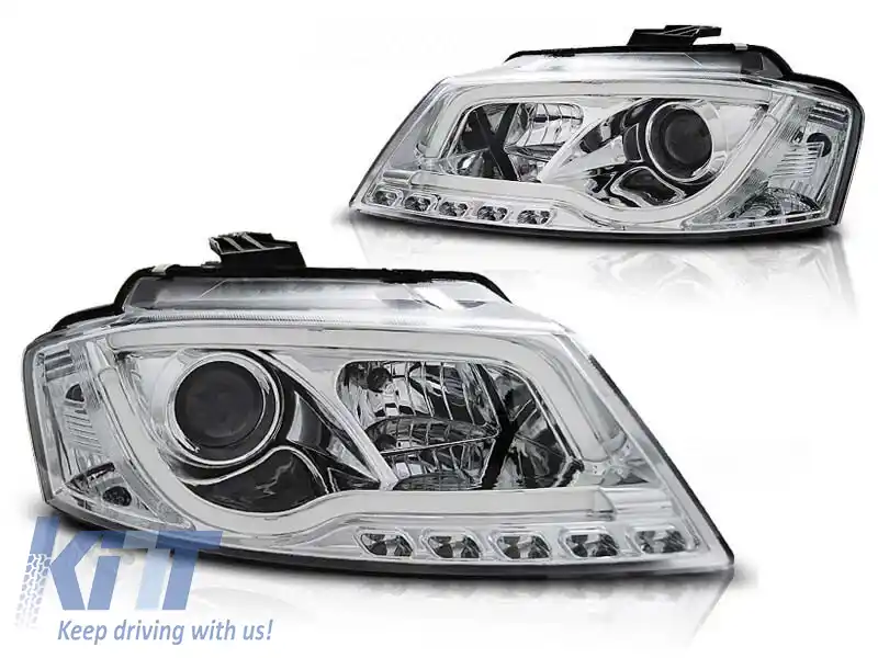 Set de faruri tuning cu lumini DRL reale, potrivit pentru Audi A3 8P 2008-2012 3D/5D, stânga și dreapta