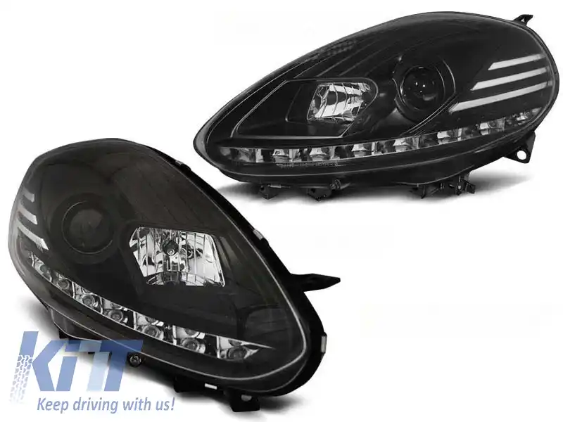 Set de faruri tuning cu lumini DRL reale, potrivit pentru Fiat PUNTO EVO 10.2009-2012, stânga și dreapta