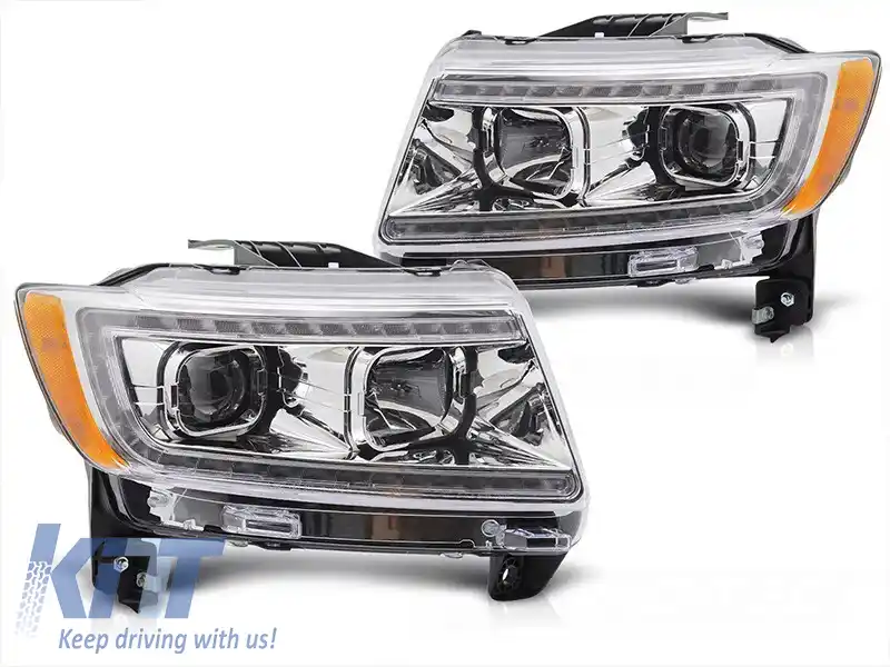 Set de faruri tuning cu lumini LED potrivit pentru Jeep Grand Cherokee 2011-2013, stânga și dreapta