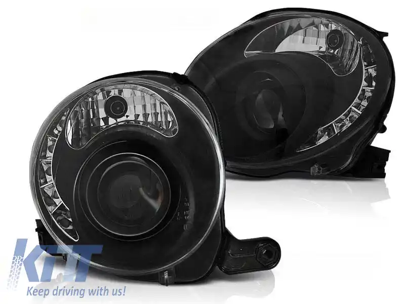 Set de faruri tuning cu lumini LED potrivit pentru Fiat 500 după 2007, stânga și dreapta