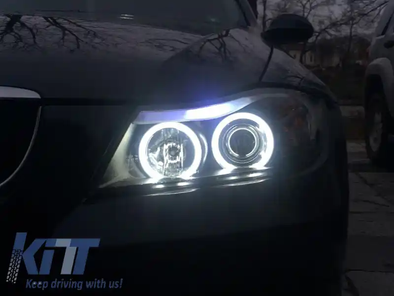 Set de faruri tuning cu ochi de înger CCFL, potrivit pentru BMW 3 E90/E91 03.2005-08.2008, stânga și dreapta-image-6152521