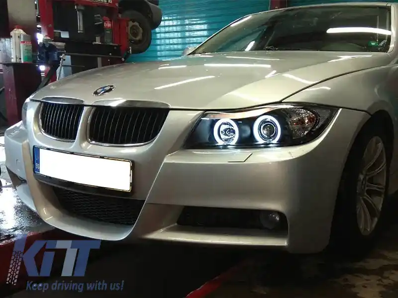 Set de faruri tuning cu ochi de înger CCFL, potrivit pentru BMW 3 E90/E91 03.2005-08.2008, stânga și dreapta-image-6152523