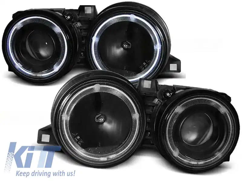 Set de faruri tuning cu ochi de înger halogen potrivit pentru BMW 3 E30 11.1982-06.1994 sedan/coupe/cabriolet/estate, stânga și dreapta