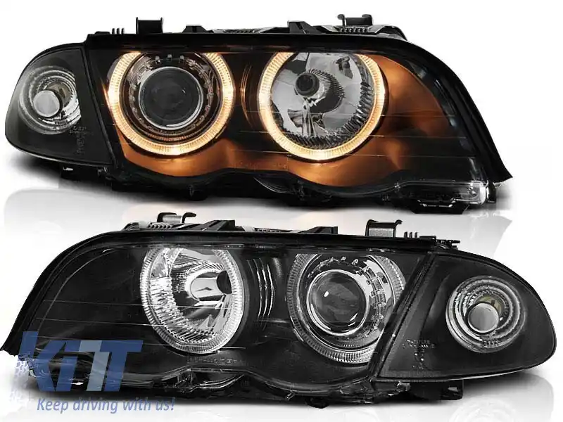Set de faruri tuning cu ochi de înger halogen, potrivit pentru BMW 3 E46 05.1998-08.2001 sedan/combinate, stânga și dreapta