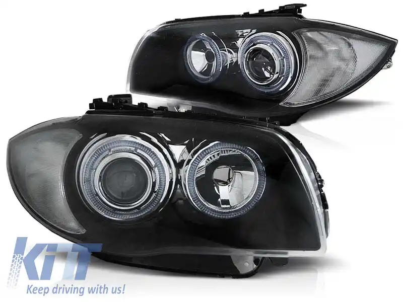 Set de faruri tuning cu ochi de înger halogen, potrivit pentru BMW 1 E81 2004-2011 / E82 2007-2011 / E87 2004-2011 / E88 2007-2013, stânga și dreapta