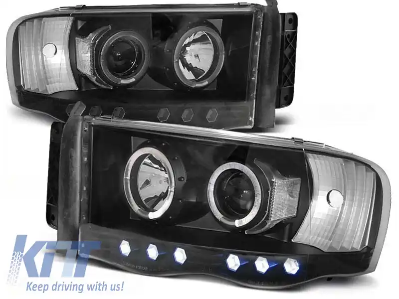 Set de faruri tuning cu ochi de înger halogen, potrivit pentru Dodge RAM 2002-2006, stânga și dreapta
