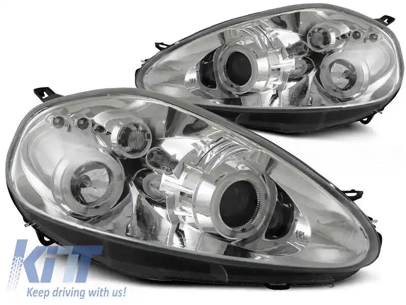 Set de faruri tuning cu ochi de înger halogen, potrivit pentru Fiat GRANDE PUNTO 09.2005-2008, stânga și dreapta