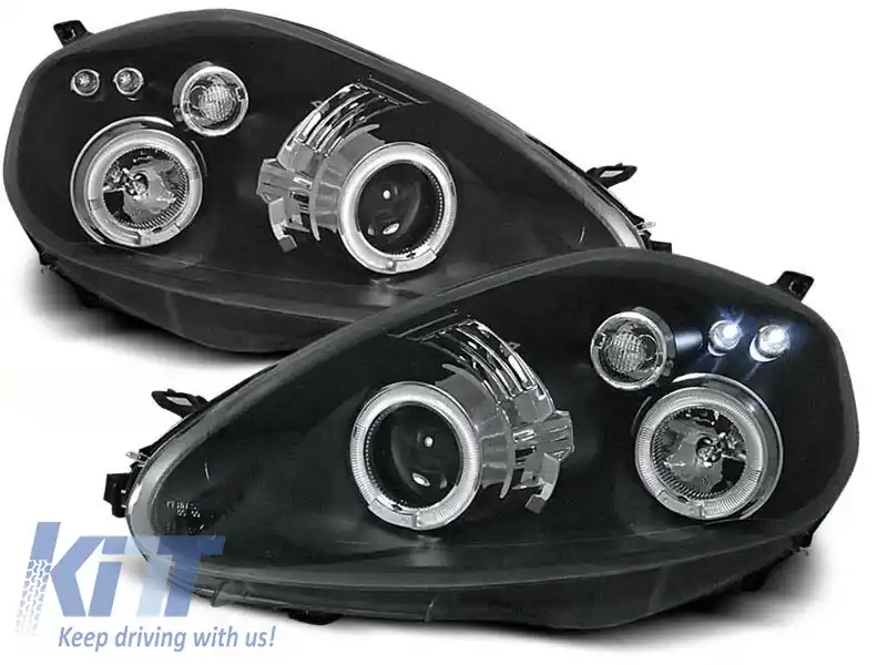 Set de faruri tuning cu ochi de înger halogen potrivit pentru Fiat GRANDE PUNTO 09.2005-2008, stânga și dreapta