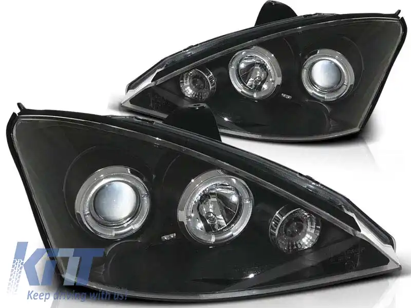 Set de faruri tuning cu ochi de înger halogen, potrivit pentru Ford FOCUS MK1 10.1998-10.2001, stânga și dreapta