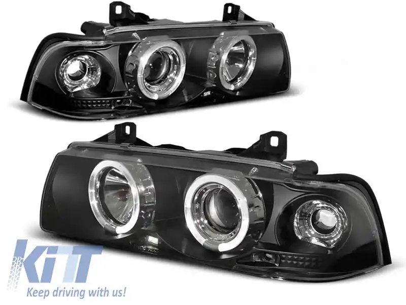 Set de faruri tuning cu ochi de înger halogen potrivit pentru BMW 3 E36 12.1990-08.1999 sedan/compact/combinate, stânga și dreapta