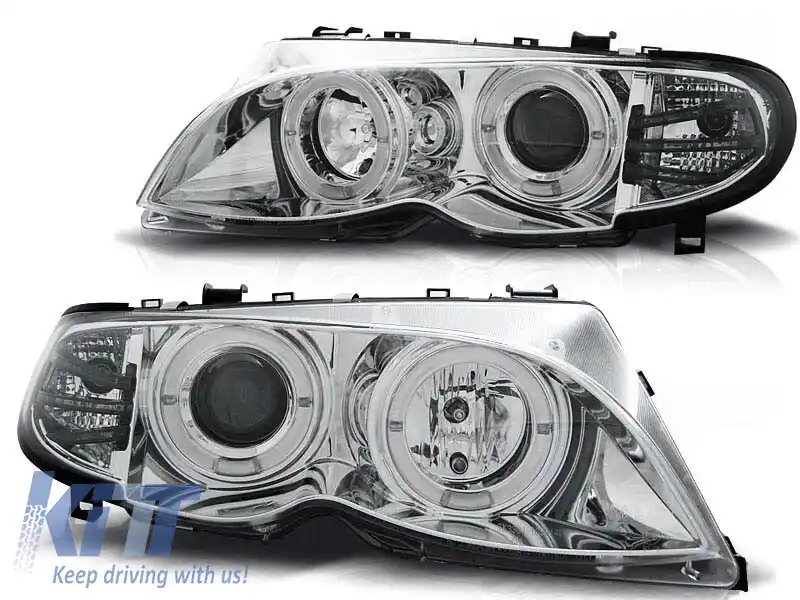 Set de faruri tuning cu ochi de înger halogen potrivit pentru BMW 3 E46 09.2001-03.2005 sedan/combinate, stânga și dreapta