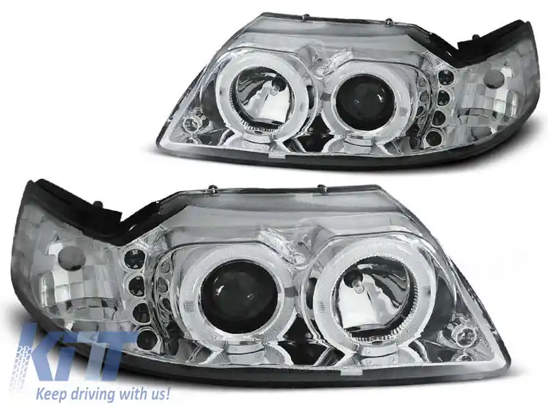 Set de faruri tuning cu ochi de înger halogen potrivit pentru Ford MUSTANG 1998-2004, stânga și dreapta