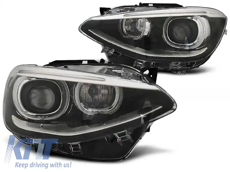 Set de faruri tuning cu ochi de înger și lumini DRL potrivit pentru BMW 1 F20/F21 2011-2015, stânga și dreapta