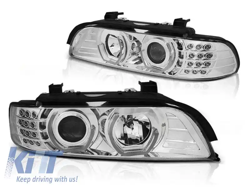 Set de faruri tuning cu ochi de înger LED 3D, potrivit pentru BMW E39 09.1995-05.2003 sedan/combinate, stânga și dreapta