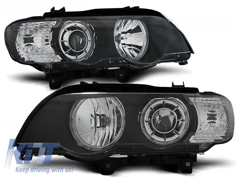 Set de faruri tuning cu ochi de înger LED, potrivit pentru BMW X5 E53 09.1999-10.2003, stânga și dreapta
