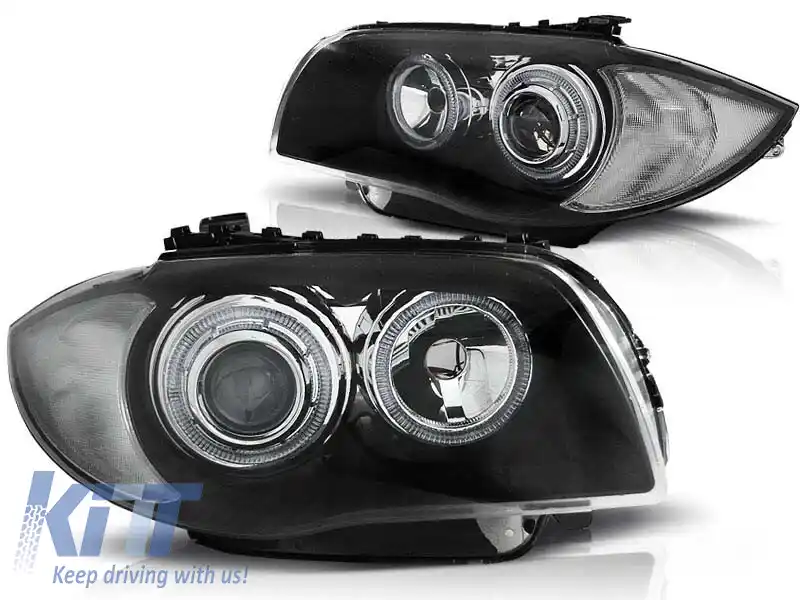 Set de faruri tuning cu ochi de înger LED, potrivit pentru BMW 1 E81 2004-2011 / E82 2007-2011 / E87 2004-2011 / E88 2007-2013, stânga și dreapta