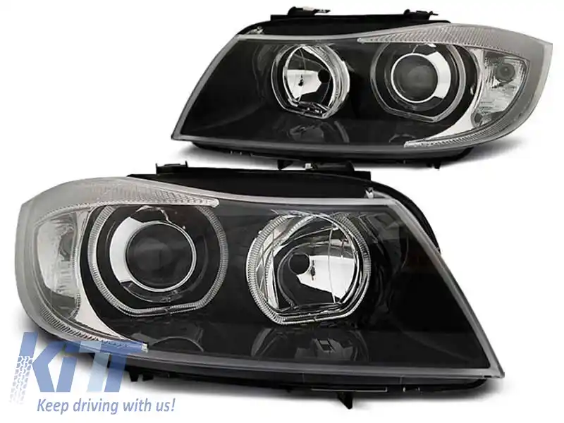 image-2-Set de faruri tuning cu ochi de înger LED, potrivit pentru BMW 3 E90/E91 03.2005-08.2008, stânga și dreapta