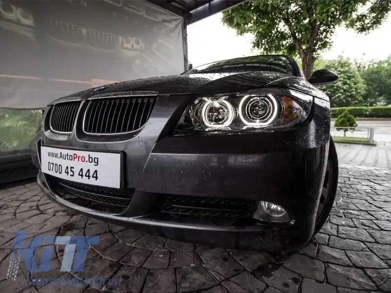 Set de faruri tuning cu ochi de înger LED, potrivit pentru BMW 3 E90/E91 03.2005-08.2008, stânga și dreapta-image-6152478
