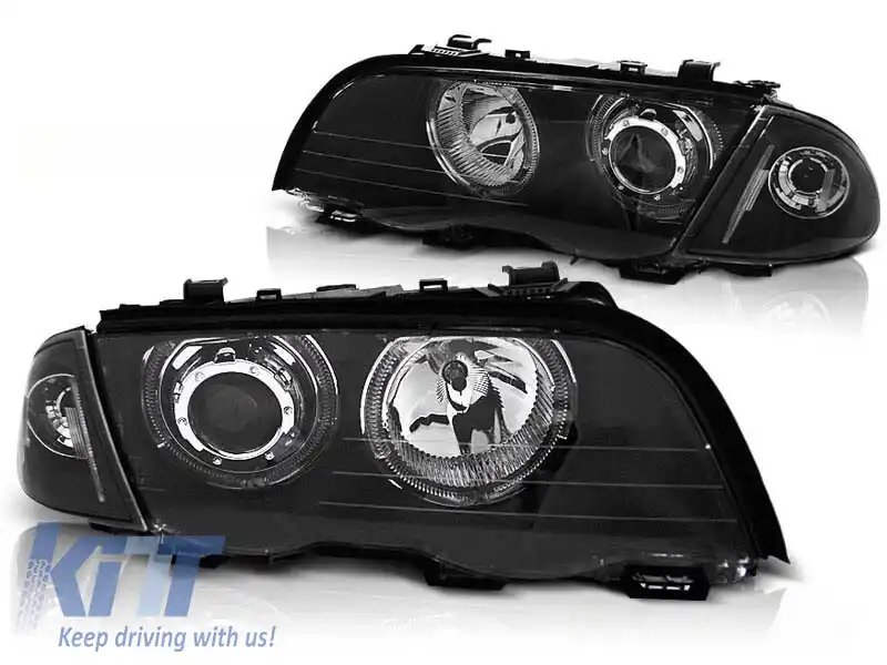 Set de faruri tuning cu ochi de înger LED, potrivit pentru BMW 3 E46 05.1998-08.2001 sedan/combinate, stânga și dreapta