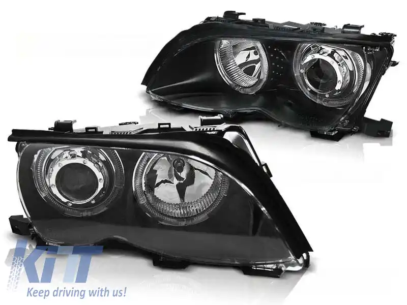 Set de faruri tuning cu ochi de înger LED, potrivit pentru BMW 3 E46 09.2001-03.2005 sedan/combinate, stânga și dreapta