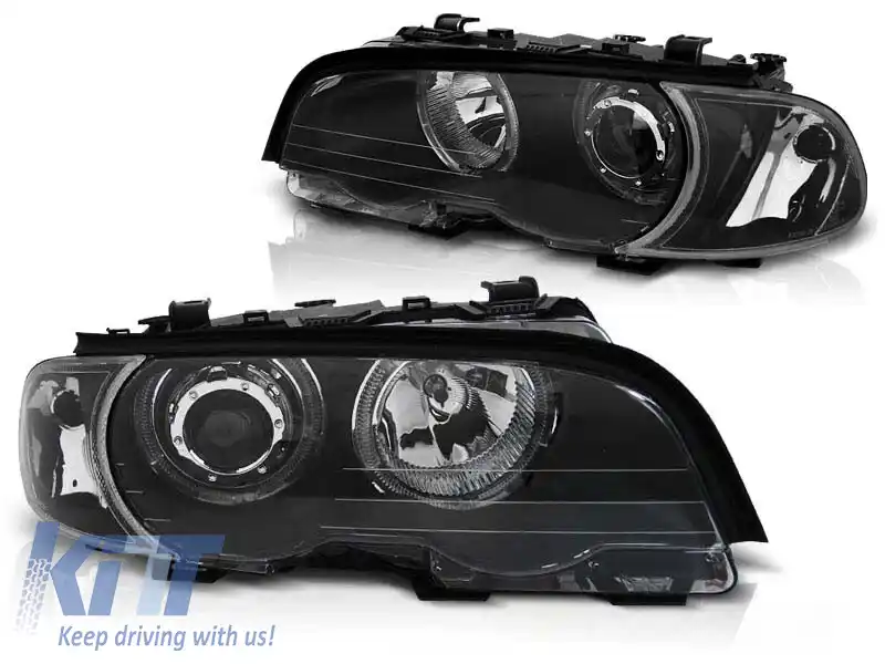 Set de faruri tuning cu ochi de înger LED, potrivit pentru BMW 3 E46 04.1999-03.2003 coupe/cabriolet, stânga și dreapta