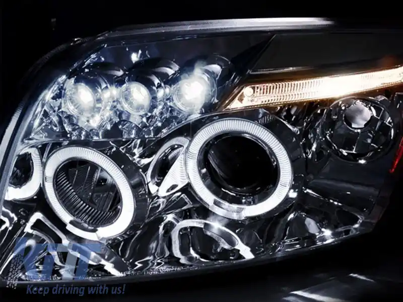 Set de faruri tuning cu ochi de înger potrivit pentru Dodge Caliber 2006-2012 cu bază cromată, stânga și dreapta-image-6238351