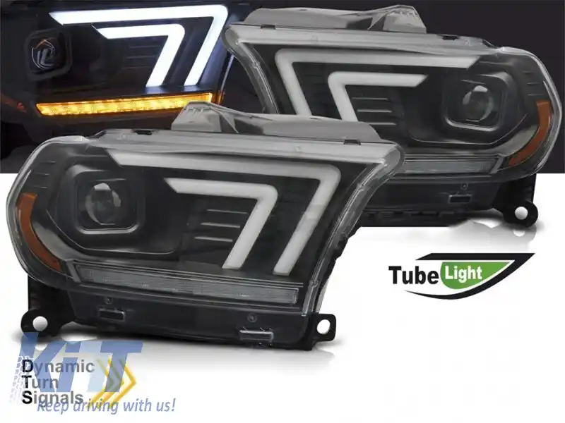 Set de faruri tuning cu semnalizatoare dinamice potrivit pentru Dodge Durango 2010-2013 cu bază neagră-image-6238377