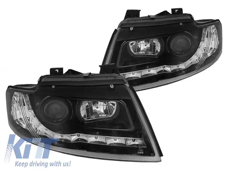 Set de faruri tuning potrivit pentru Audi A4 B6 Cabriolet 2002-2006 cu bază neagră, stânga și dreapta