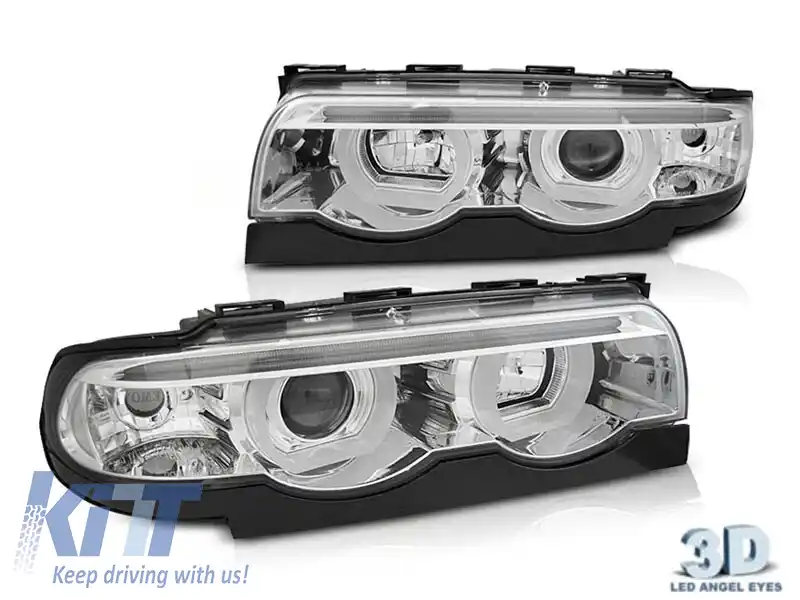 Set de faruri tuning potrivit pentru BMW Seria 7 E38 1994-2001 cu bază cromată, stânga și dreapta