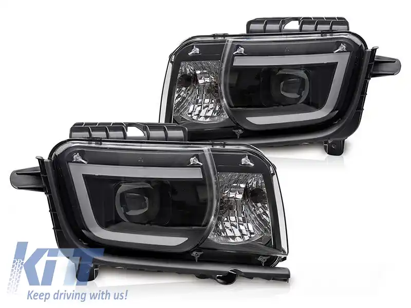 Set de faruri tuning potrivit pentru Chevrolet Camaro 2009-2013 cu bază neagră, stânga și dreapta