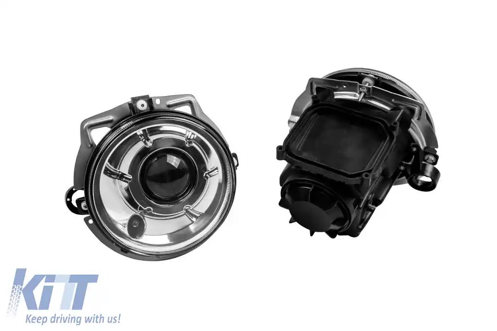 Set de faruri tuning potrivit pentru Mercedes G-Class W463 1989-2006 cu bază cromată, stânga și dreapta