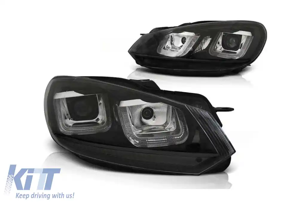 Set de faruri tuning potrivit pentru VW Golf VI 2008-2012 cu bază neagră, stânga și dreapta