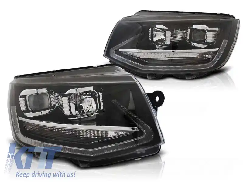 Set de faruri tuning potrivit pentru VW T6 după 2015 cu bază neagră, stânga și dreapta
