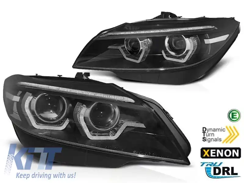 Set de faruri xenon cu ochi de înger 3D potrivit pentru BMW Z4 E89 2009-2013 pentru AFS, bază neagră, stânga și dreapta