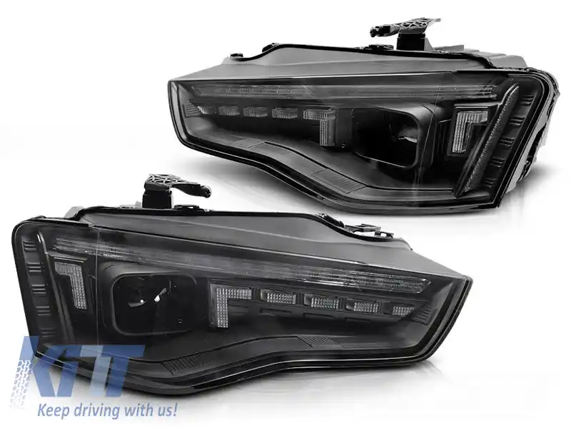 Set de faruri xenon potrivit pentru Audi A5 2011-2016 cu semnalizator dinamic, bază neagră, pentru modelul cu lumini DRL, fără AFS, stânga și dreapta