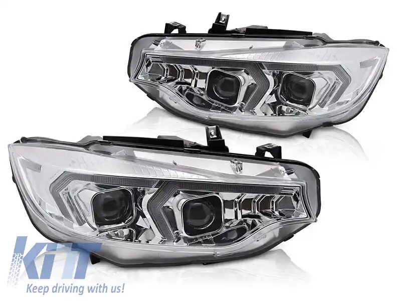 Set de faruri xenon potrivit pentru BMW Seria 4 F32 coupe, F33 cabrio 2013-2017 cu bază cromată, pentru modelul cu lumini DRL de fabrică, fără AFS, stânga și dreapta
