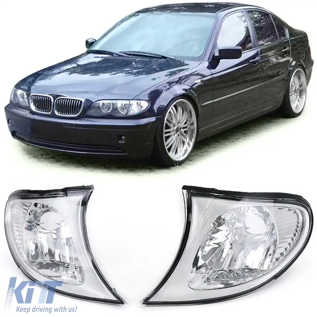 Set de indicatoare din sticlă clară cu crom, potrivit pentru BMW Seria 3 E46 Sedan Touring 01-05
