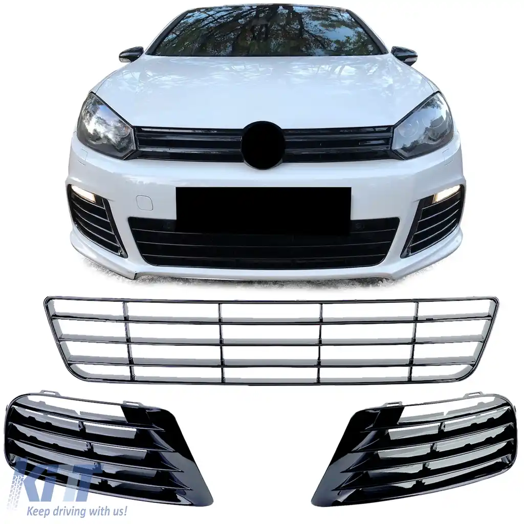 Set de inserții din plasă pentru grila de bumper, potrivit pentru Golf 6 09-12 cu bumper R20