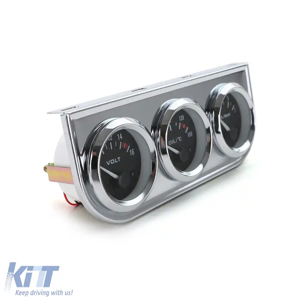 Set de instrumente suplimentare 3 piese temperatură ulei voltaj presiune ulei 52mm retro chrome youngtimer-image-6197608
