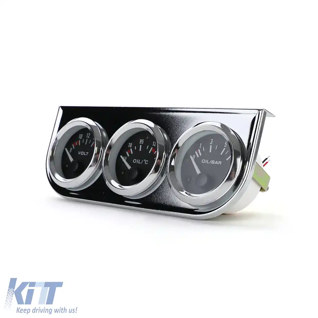 Set de instrumente suplimentare 3 piese temperatură ulei voltaj presiune ulei 52mm retro chrome youngtimer-image-6197609