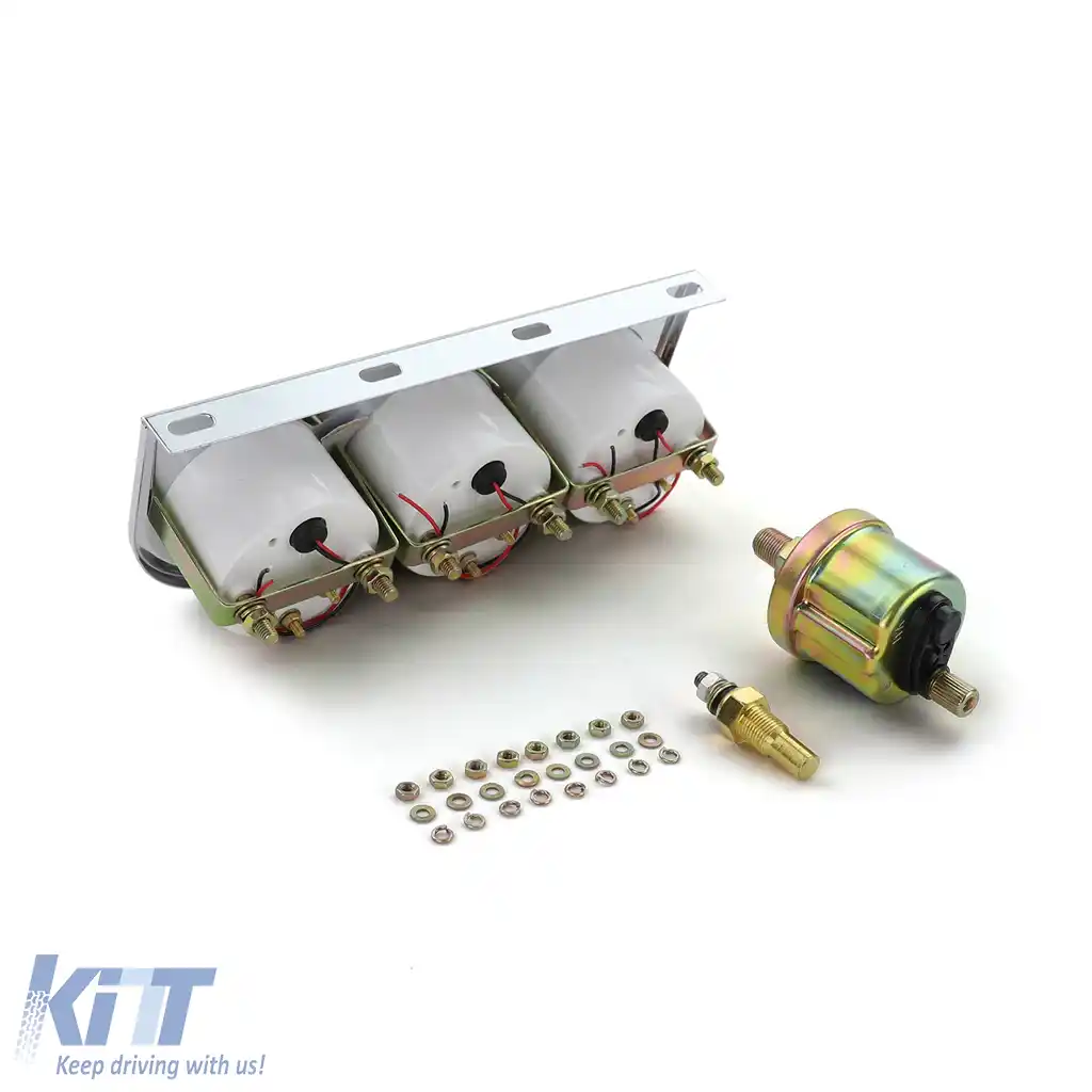 Set de instrumente suplimentare 3 piese temperatură ulei voltaj presiune ulei 52mm retro chrome youngtimer-image-6197610