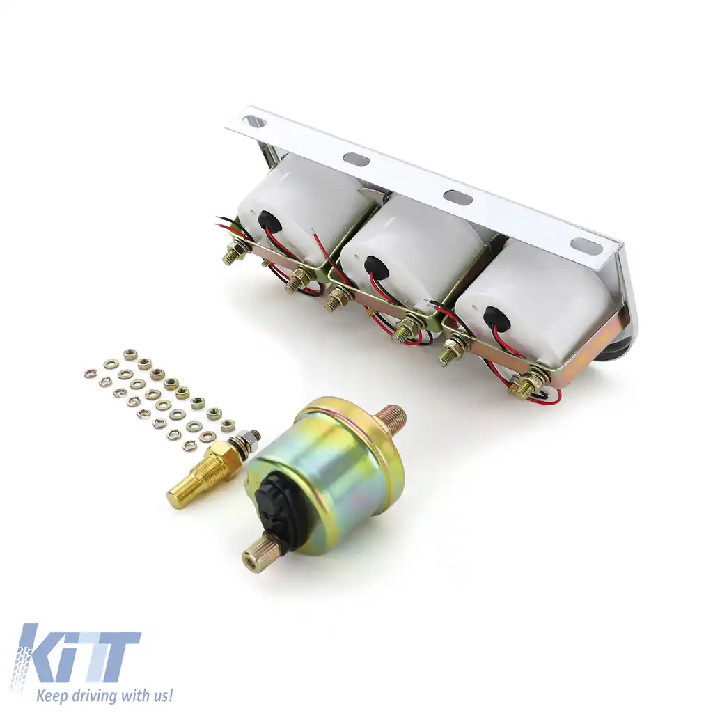 Set de instrumente suplimentare 3 piese temperatură ulei voltaj presiune ulei 52mm retro chrome youngtimer-image-6197611