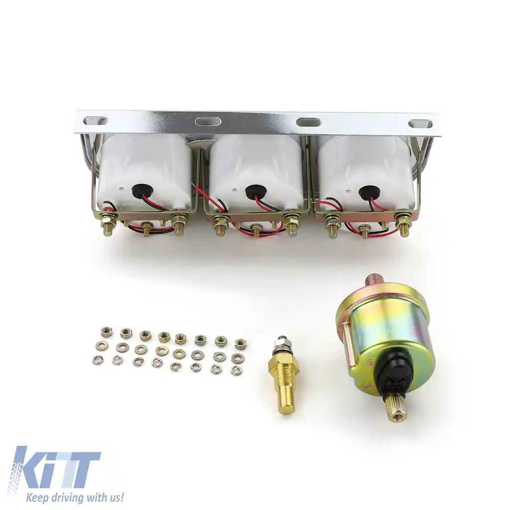 Set de instrumente suplimentare 3 piese temperatură ulei voltaj presiune ulei 52mm retro chrome youngtimer-image-6197612