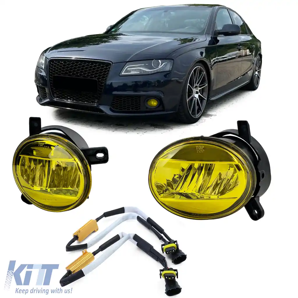 Set de lumini de ceață LED cu sticlă clară galbenă, potrivit pentru Audi A4 8K, A6 4F, Q5, Seat Exeo